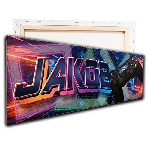 tjapalo® p57 Leinwandbild Gamer Bild mit Namen personalisiert Gamer Wandbild Jugendzimmer Bilder für Gamer gaming Wandbild Kinderzimmer moderne Bilder, Größe: B90xH30cm von tjapalo