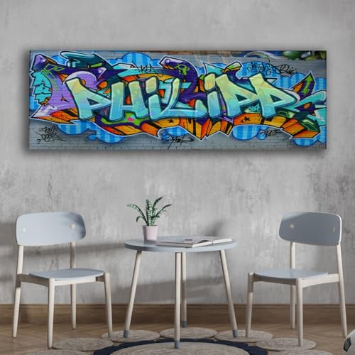 tjapalo® p68 Bild mit Namen personalisiert Leinwandbild Graffiti Name Leinwandbild kinderzimmer Graffiti Bild jugendzimmer Bilder für Teenager moderne Bilder, Größen Name: B60xH20cm von tjapalo