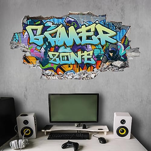 tjapalo® p79 Game Wandaufkleber Wandtattoo Kinderzimmer Jungen Blau gamer Poster gaming Wandbild Wandtattoo junge Teenager Videospiel Wandsticker für Jugendzimmer, Größen Name: B100xH55cm von tjapalo