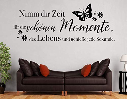 tjapalo® pk228 Wandtattoo nimm dir Zeit für die schönen Momente wandtattoo wohnzimmer spruch zitate Wandsticker Flur modern, Farbe: Schwarz, Größe: B140xH53cm von tjapalo