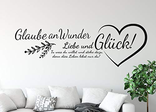 tjapalo® pk229 Wandtattoo Glaube an Wunder Liebe und Glück wandtattoo wohnzimmer spruch zitat Wandsticker Flur und Diele, Farbe: Rot, Größe: B180xH58cm von tjapalo