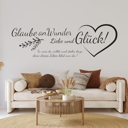 tjapalo® pk229 Wandtattoo Glaube an Wunder Liebe und Glück wandtattoo wohnzimmer spruch zitat Wandsticker Flur und Diele, Farbe: Silber, Größe: B100xH32cm von tjapalo