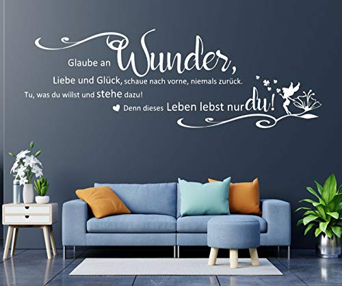 tjapalo® pk263 Wandaufkleber Wandtattoo sprüche Zitate Wandtatoo Spruch Wandtattoo Glaube an Wunder Liebe Glück Flur Wandspruch, Farbe: Weiß, Größe: B58xH24cm von tjapalo