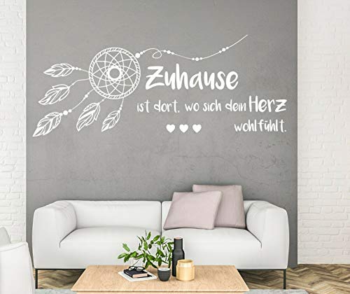 tjapalo® pk281 Wandtattoo Zuhause ist dort wo sich dein Herz Wandtattoo Wohnzimmer Spruch Wanddeko Flur Diele Wandaufkleber, Farbe: Schwarz, Größe: B95xH38cm von tjapalo