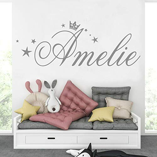 tjapalo® pk282 Wandtattoo Mädchen Name Wandsticker Mädchenzimmer Baby Wandtattoo Mädchen Kinderzimmer mit Namen, Silber, Größe: B100xH38cm von tjapalo