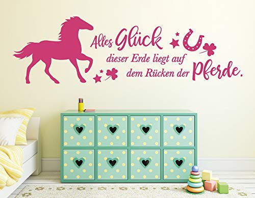 tjapalo® pkm451-name Wandtattoo Pferd Wandtattoo Pferde Mädchen Wandsticker Pferd Wandaufkleber Kinderzimmer Spruch alles Glück dieser Erde, Farbe: pastellrosa, Größe: B190xH55cm von tjapalo