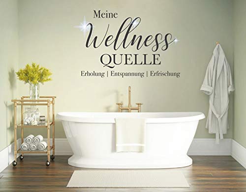 tjapalo® pkm453 Wandtattoo Badezimmer Sprüche Wandtattoo Wellness Spruch Wandsticker Wellness Oase Wandaufkleber meine Wellness Quelle mit Kristallen, Farbe: mittelgrau, Größe: B100xH58cm von tjapalo