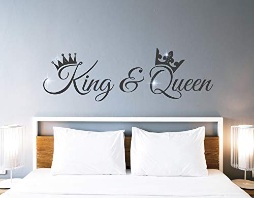 tjapalo® pkm455 Wandtattoo King & Queen Wandtattoo Schlafzimmer Erwachsene Wandsticker Schlafzimmer Spruch Wandtattoo Liebe mit Kristallen, Farbe: gold metallic, Größe: B160xH50cm von tjapalo