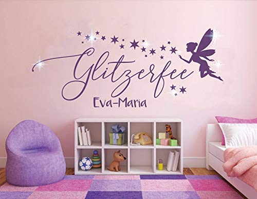 tjapalo® pkm457 wandtattoo Mädchen Zimmer Wandsticker Mädchen Name Wandaufkleber Mädchenzimmer Wandtattoo Fee mit Namen und Kristallen, Farbe: pastellrosa, Größe: B100xH43cm von tjapalo