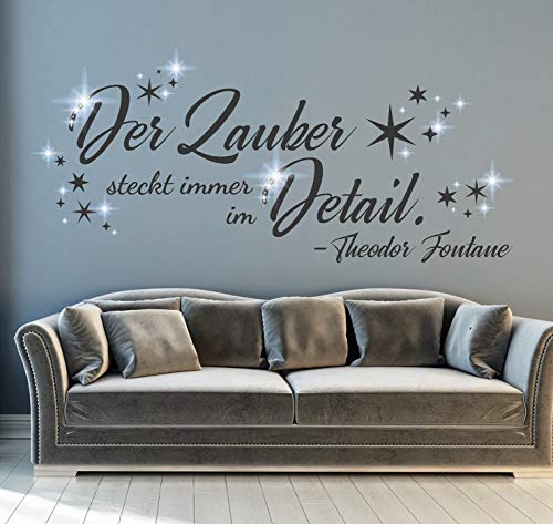 tjapalo® pkm485 Wandtattoo Wohnzimmer Der Zauber steckt immer im Detail Wandaufkleber Sprüche Zitate Theodor Fontane Wandsticker Wanddeko, Größe: B120xH49, Farbe: silber von tjapalo