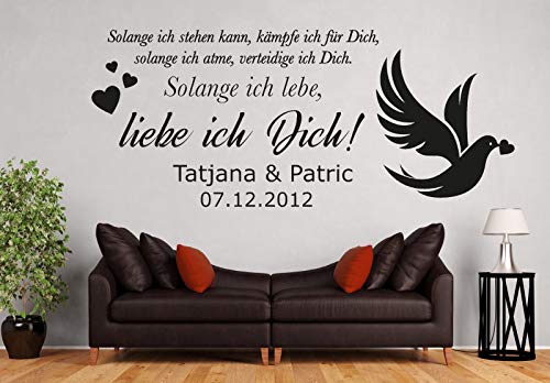 tjapalo® pkm487 Wandtattoo Schlafzimmer liebe Wandtattoo liebessprüche Wandsticker liebespaar so lange ich lebe Liebe ich Dich mit 2 Wunschnamen und Datum, Farbe: azurblau, Größe: B58xH24cm von tjapalo