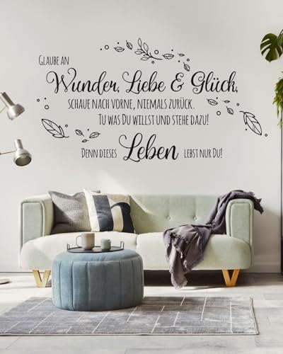 tjapalo® pkm489 wandtattoo glaube an wunder liebe und glück Wandtattoo Wohnzimmer Spruch Wandsticker Glaube Wandaufkleber sprüche, Farbe: Schwarz, Größe: B100xH48cm von tjapalo