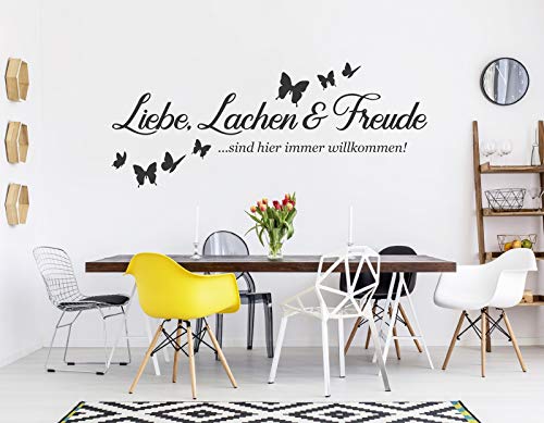 tjapalo® pkm497 wandtattoo Liebe lachen und Freunde sind hier immer willkommen Wandtattoo Freunde spruch wohnzimmer spruch zitate Wandsticker, Farbe: braun (kaffee), Größe: B120xH47cm von tjapalo