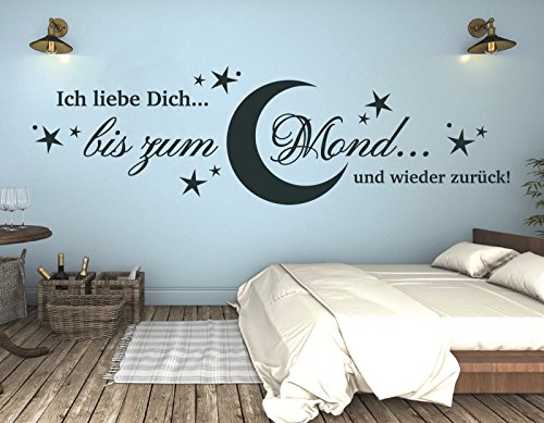 tjapalo® pkm72 Wandtattoo Wohnzimmer Wandtatoo Schlafzimmer ich liebe Dich bis zum Mond (B100 x H34 cm, silber metallic) von tjapalo