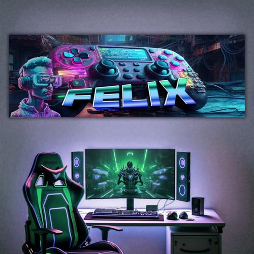 tjapalo® pkv91 Gamer poster mit Namen personalisiert gaming Wanddeko gamer Bild für die Wand Wandbild Jugendzimmer gamer Poster gaming zimmer Kinderzimmer Bilder für Teenager, Größen Name: B140xH50cm von tjapalo