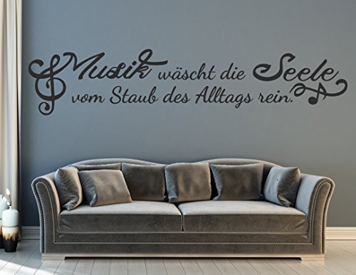 tjapalo® s-pkm137 Wandtattoo Wohnzimmer Noten Wandsticker Musik ist Wandtattoo Noten Wandaufkleber Musik wäscht die Seele (Breite 100 x Höhe 34 cm) von tjapalo