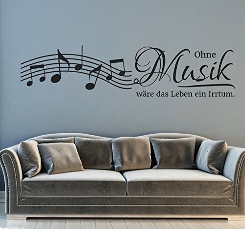 tjapalo® s-pkm152 andere Größen Wandtattoo Wohnzimmer Noten Wandsticker Musik ist Wandtattoo Noten Wandtattoo Ohne Musik wäre das Leben ein Irrtum (Breite 120 x Höhe 29 cm) von tjapalo