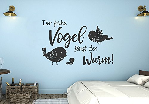 tjapalo® s-pkm335 Wandtattoo Wohnzimmer Schlafzimmer mit Wandspruch Sprüche der frühe Vogel fängt den Wurm (B58 x H33 cm) von tjapalo