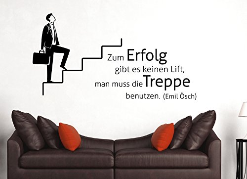 tjapalo® s-pkm388 Wandtattoo Wohnzimmer Büro mit Wandspruch Zum Erfolg gibt es keinen Lift, man muss die Treppe benutzen (B58 x H30 cm) von tjapalo