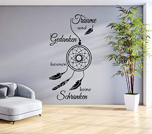 tjapalo® s-tk21 Wandtattoo Träume und Gedanken kennen keine Schranken viele Farben zur Auswahl Traumfänger Schlafzimmer Wohnzimmer Wandaufkleber, Größe: H110xB58cm, Farbe: schwarz (wie abgebildet) von tjapalo