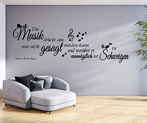 tjapalo® s-tk25 Wandtattoo Die Musik drückt aus was nicht gesagt werden darf Musikzimmer Deko Musiker Spruch Wandbild Aufkleber Sticker, Größe: B130xH47cm von tjapalo