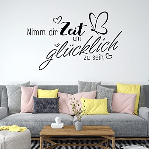 tjapalo® ul12 spruch Wandtattoo Wohnzimmer Sprüche Flur Wandtattoo Sprüche Küche wandspruch esszimmer Wandtattoo nimm dir Zeit um glücklich zu sein, Farbe: dunkelgrau, Größe: B80xH49cm von tjapalo