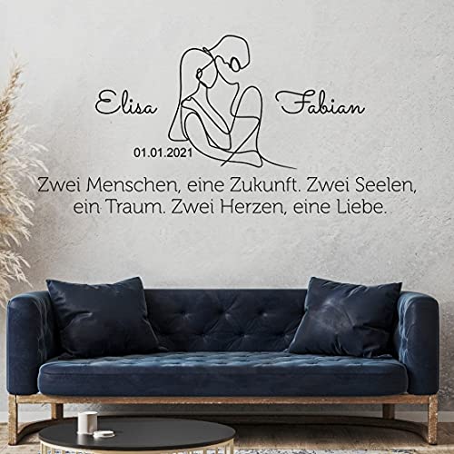 tjapalo® ul23 romantisches Namen Wandtattoo Schlafzimmer liebe Spruch Wandspruch Wohnzimmer Wandtattoo Liebespaar Liebessprüche mit Namen, Farbe: Schwarz, Größe: B120xH49cm von tjapalo