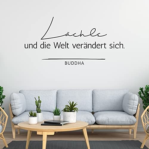 tjapalo® ul6 Buddah wandtattoo Yoga groß Wohnzimmer wandtattoo lächle und die welt verändert sich Küchen Wandtattoo Sprüche Wandspruch, Farbe: Silber, Größe: B80xH37cm von tjapalo