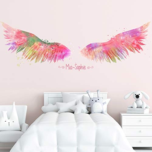 tjapalo® v121 Mädchenzimmer Deko Wandtattoo Mädchen Name Wandtattoo Kinderzimmer Mädchen Engelsflügel Flügel mit Namen Aquarell wie gemalt, Größe: B150xH47cm von tjapalo