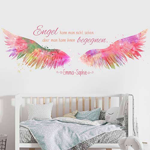 tjapalo® v122 Baby Wandtattoo Mädchen Name Wandtattoo Engelsflügel Wandtattoo Mädchenzimmer Spruch Engel kann man nicht sehen mit Namen, Größe: B112xH35cm von tjapalo