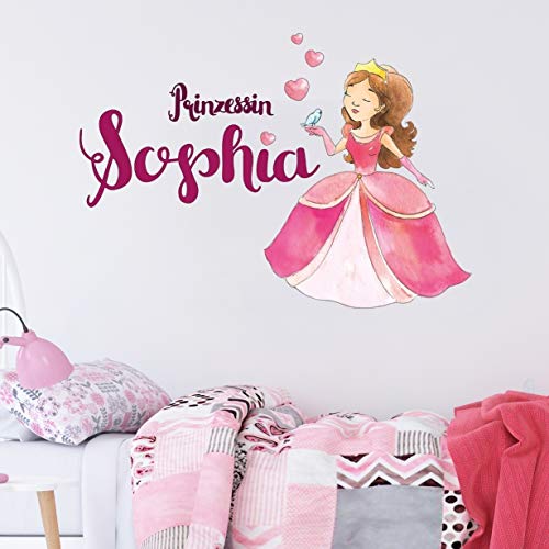 tjapalo® v138 wandtattoo prinzessin mit name Mädchen Wandtattoo Kinderzimmer Mädchen Name Wandtattoo Mädchen mit namen pink, Größe: B80xH58cm von tjapalo