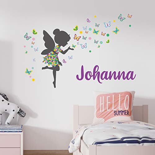 tjapalo® v23 Kinderzimmer Wandtattoo Mädchen Name bunte Schmetterlinge Wandsticker Wandtattoo mädchenzimmer Name, Größe: B58xH32cm von tjapalo