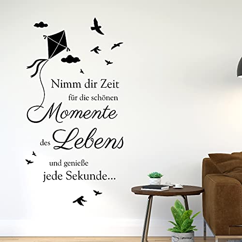 tjapalo® vr12 Sprüche Wandtattoo nimm dir Zeit für die schönen Momente wandtattoo wohnzimmer spruch zitate Wandsticker Flur und Diele, Farbe: Schwarz, Größe: H120xB58cm von tjapalo