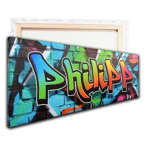 tjapalo® vr191 Neon Wandbild Graffiti mit Namen personalisiert leinwandbild Graffiti Name leinwandbild kinderzimmer Graffiti Leinwand jugendzimmer Bilder für Teenager, Größe: B60xH20cm von tjapalo