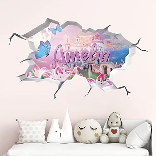 tjapalo® vr195 3D Wandtattoo mädchenzimmer name 3D Wandtattoo Name mädchen wandtattoo kinderzimmer mädchen Wandsticker Märchen Schloss, Größe: B100xH58cm von tjapalo