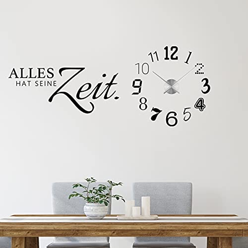 tjapalo® vr21 Wohnzimmer Wandtattoo Uhr Alles hat Seine Zeit Wandtattoo Uhren Küche mit Spruch, Farbe: Schwarz, Größe: B138xH58cm von tjapalo