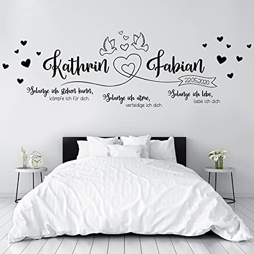 tjapalo® vr41 Wandtattoo Schlafzimmer Liebe Wohnzimmer Wandtatoo mit Namen Wandspruch so lange ich stehen kann mit Name und Datum, Farbe: Schwarz, Größe: B150xH45cm von tjapalo