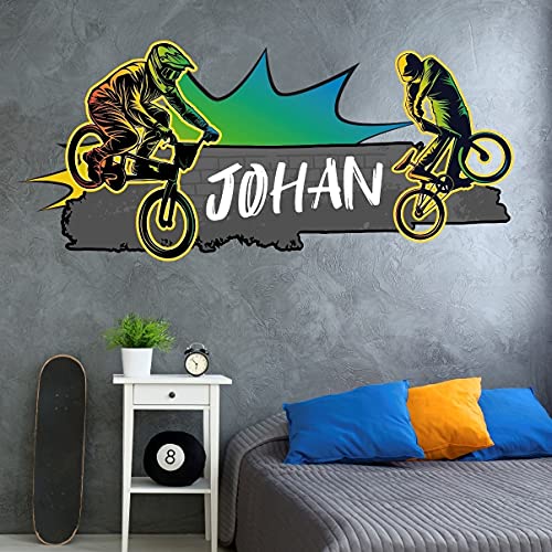 tjapalo® vr45 Cooles Biker Wandtattoo mit Namen Jungen Wandtattoo Kinderzimmer junge Name Wandtattoo Bike Name, Größe: B58xH25cm von tjapalo