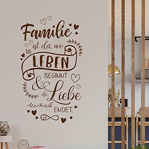 tjapalo® vr50 Wandtattoo Familie ist wo das Leben beginnt Wandtattoo Familienspruch Wandtattoo Wohnzimmer modern, Farbe: braun (kaffee), Größe: H80xB46cm von tjapalo