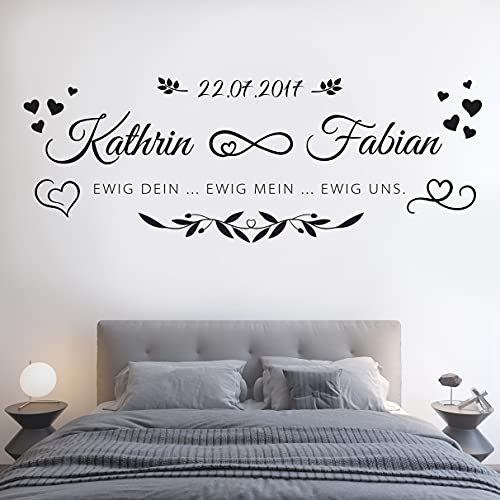 tjapalo® vr6 Wandtattoo Schlafzimmer Liebe Wohnzimmer Wandtatoo mit Namen Wandspruch Sprüche ewig dein ewig mein 2Namen Datum, Farbe: Weiß, Größe: B130xH49cm von tjapalo