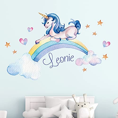 tjapalo® vr92 Mädchen Wandtattoo Einhorn Regenbogen Wandtattoo Kinderzimmer Mädchen name Wandtattoo Babyzimmer name personalisiert, Größe: B29xH19cm (Türschild) von tjapalo