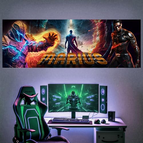 tjapalo® vz100 Gamer poster mit Namen personalisiert gaming Wanddeko gamer Bild für die Wand Wandbild Jugendzimmer gamer Poster gaming zimmer Superhelden Bilder für Teenager, Größen Name: B120xH42cm von tjapalo