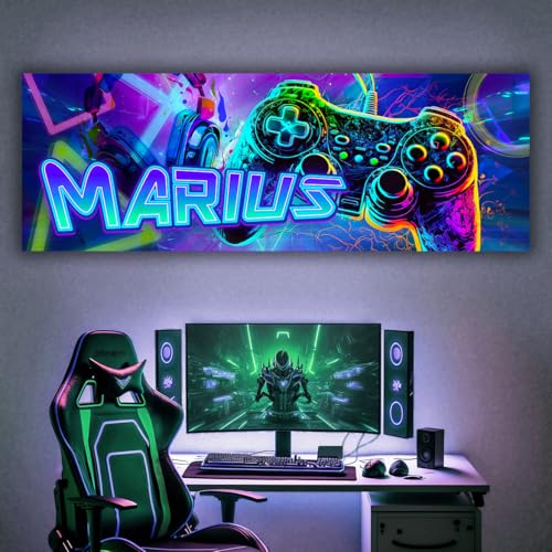 tjapalo® vz122 Gamer poster mit Namen personalisiert gaming Wanddeko gamer Bild für die Wand Wandbild Jugendzimmer gamer Poster gaming zimmer Bilder für Teenager, Größen Name: B120xH42cm von tjapalo