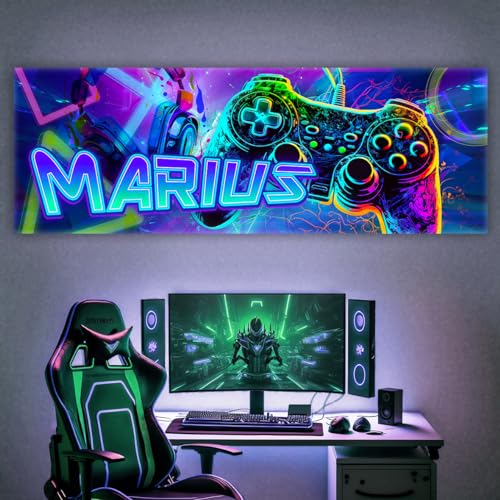 tjapalo® vz122 Gamer poster mit Namen personalisiert gaming Wanddeko gamer Bild für die Wand Wandbild Jugendzimmer gamer Poster gaming zimmer Bilder für Teenager, Größen Name: B140xH50cm von tjapalo