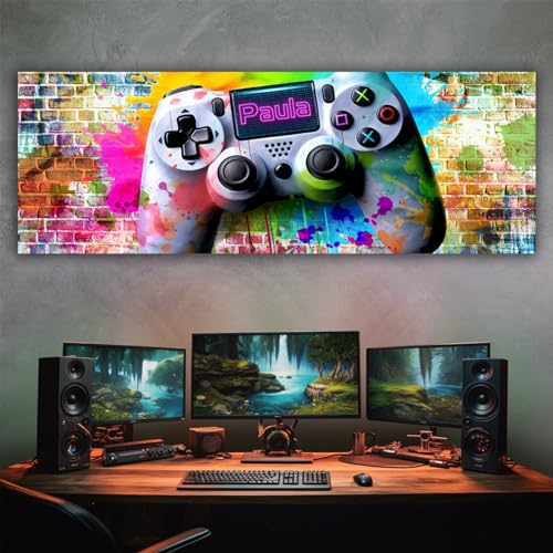 tjapalo® vz123 Wanddeko Gamer poster mit Namen personalisiert gaming deko gamer Bild für die Wand Wandbild Jugendzimmer Poster gaming zimmer Bilder für Teenager, Größen Name: B140xH49cm von tjapalo