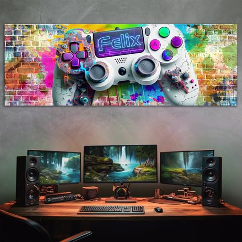 tjapalo® vz123Blau Wanddeko Gamer poster mit Namen personalisiert gaming deko gamer Bild für die Wand Wandbild Jugendzimmer Poster gaming zimmer Bilder für Teenager von tjapalo