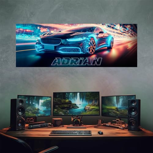 tjapalo® vz23 Gamerposter mit Namen personalisiert gaming Wanddeko gamer Bild für die Wand Wandbild gamer Poster Auto cyber Rennauto Bild, Größen Name: B140xH50cm von tjapalo