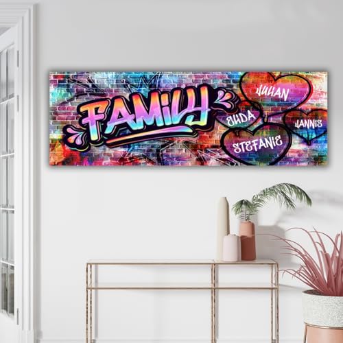 tjapalo® vz33 Graffiti Leinwand Bild Familie personalisiert Familien Bilder Familie mit Namen Familie Familienbild personalisiert Leinwand Bild Wohnzimmer modern, Größen Name: B60xH20cm von tjapalo