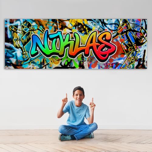 tjapalo® vz5 Graffiti Poster mit Namen personalisiert Plakat Graffiti Bild mit Namen jugendzimmer Wandbilder Kinderzimmer Name Bilder für Teenager Neonbilder, Größen Name: B100xH35cm von tjapalo