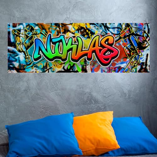 tjapalo® vz5 Graffiti Poster mit Namen personalisiert Plakat Graffiti Bild mit Namen jugendzimmer Wandbilder Kinderzimmer Name Bilder für Teenager Neonbilder, Größen Name: B120xH42cm von tjapalo